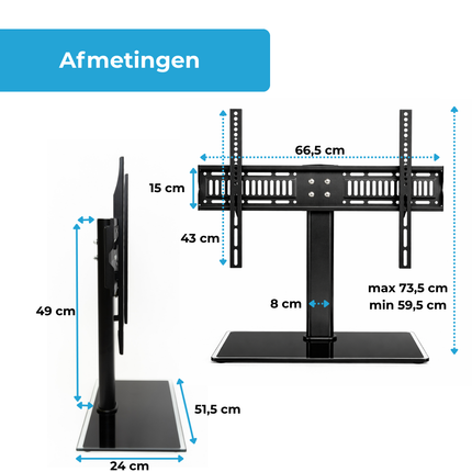 Trendmix Universele TV Standaard 32 Tot 65 Inch - Statief XL - Televisie Voet - Max 55 Kg - Geschikt Voor Grote En Zware LED LCD TV´s- Zwart