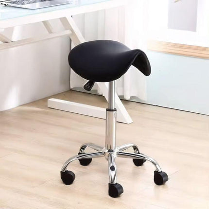 Verstelbare Ergonomische Draaikruk met Wieltjes – Zwarte Werkstoel voor Salon, Medisch Gebruik & Thuis - Kunstleer