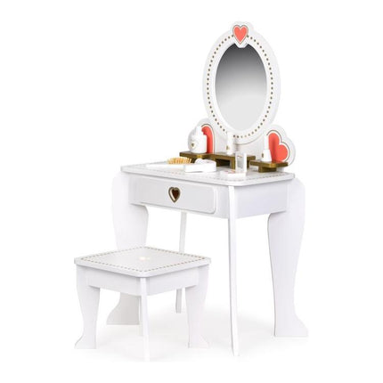 Ecotoys Grote Houten Kinderkaptafel - Met Spiegel en Kruk - Meisjes Kaptafel - 50 x 33 x 92,5 cm Wit