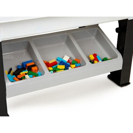 Speeltafel met bouwplaat en vlakke kant -  Kindertafel met 7 Opbergbakken en 300 bouwblokjes