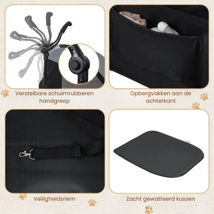 Trendmix Opvouwbare XXL Hondenbuggy Met Ademend Gaas En Opbergvakken - Voor Honden En Katten Tot 60 kg - 67 x 98 x 88 cm Grijs