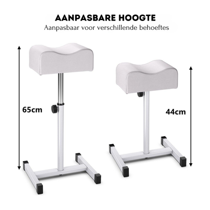 Trendmix Pedicure & Manicure Voetensteun – Verstelbare Hoogte 45–65 cm – Ergonomisch – Staal & Wit Leer