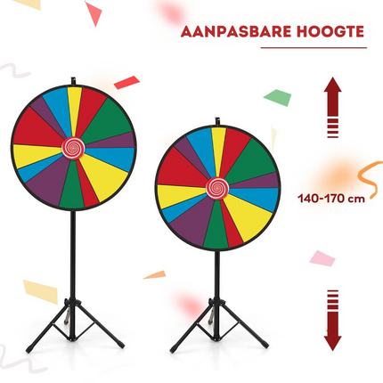 Trendmix Rad van Fortuin Prijswiel - Draairad Met tripod - Draaiwiel Met 14 Schrijfvakken - Gezelschapsspel Loterijspel Ø 76 cm