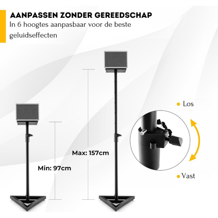 Costway Luidspreker statieven In Hoogte Verstelbaar 97-157 cm - Set Van 2 Luidspreker Standaard - Driehoekige Basis - Vierkant Platform - Antislipstickers