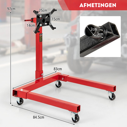 Trendmix Motormontagesteun Motorstandaard Capaciteit Max. 680 kg - Zware Hefstandaard - 360 Graden Draaibare Kop - 4 Verstelbare Armen Rood