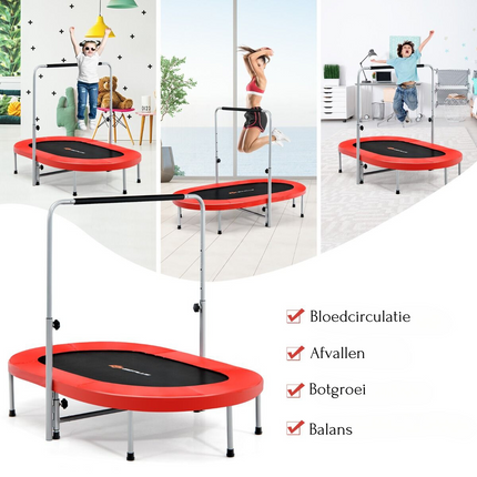 Trendmix XL Dubbele Fitness Trampoline voor 2 personen - 150 kg belasting - Opvouwbare Mini Trampoline Met Verstelbare Leuning - Voor volwassenen en kinderen - 154 x 89 x 92-132 cm - Rood