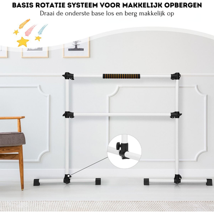 Trendmix Draagbare Verstelbare Ballet Barre - Dubbele Fitness Balletstang - Dans Ballet Barre - 124 x 71 x 120 cm Wit