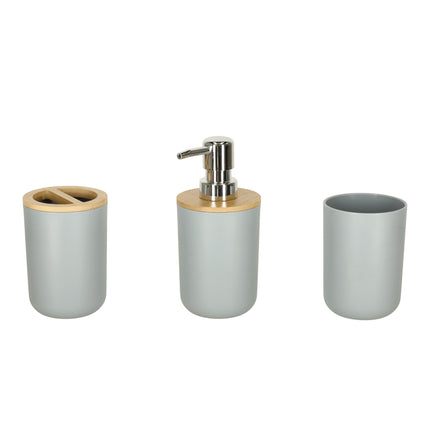 Luxe 6-delige bamboe badkamer set / toiletset grijs - zeepdispenser - tandenborstelhouder - toiletborstel - prullenbak zeepbakje - opberg beker