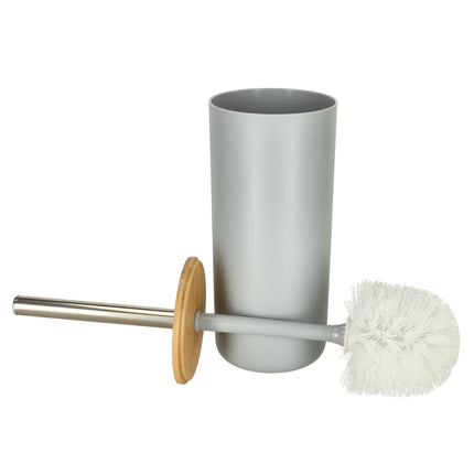 Luxe 6-delige bamboe badkamer set / toiletset grijs - zeepdispenser - tandenborstelhouder - toiletborstel - prullenbak zeepbakje - opberg beker