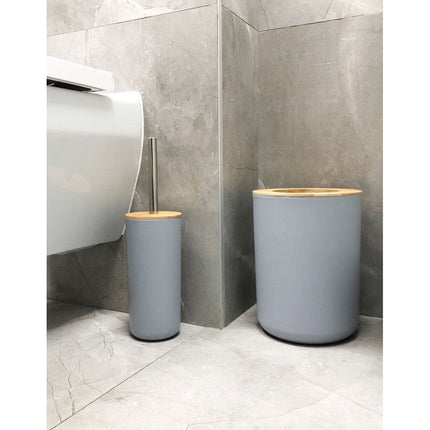 Luxe 6-delige bamboe badkamer set / toiletset grijs - zeepdispenser - tandenborstelhouder - toiletborstel - prullenbak zeepbakje - opberg beker