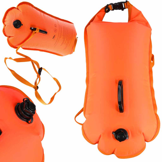 Zwemboei 28 Liter – Opblaasbare Reddingsboei – Waterdichte Zwemzak – Open Water Zwemmen – Met Fluitje – Oranje