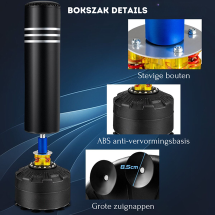 Trendmix Vrijstaande Bokszak Met Vulbare Standaard Zwart  - Zware Bokszak Voor Thuis - Bokszak Met Zuignap Basis -  Inclusief Handschoenen - 50 cm x 50 cm x 175 cm