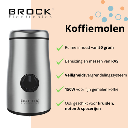 Brock Elektrische Koffiemolen Zilver - Koffiebonen Maler - Voor Kruiden, Noten & Specerijen - Snel & Stil - BPA-vrij - RVS Mes