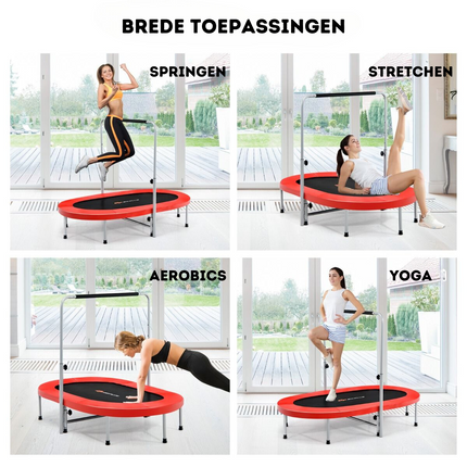 Trendmix XL Dubbele Fitness Trampoline voor 2 personen - 150 kg belasting - Opvouwbare Mini Trampoline Met Verstelbare Leuning - Voor volwassenen en kinderen - 154 x 89 x 92-132 cm - Rood