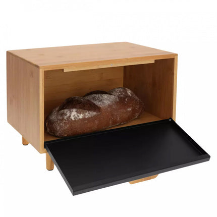 2de kansje Klausberg KB-7399 Stalen broodtrommel bamboe met zwarte deksel