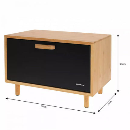 2de kansje Klausberg KB-7399 Stalen broodtrommel bamboe met zwarte deksel