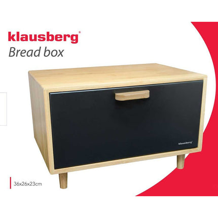 2de kansje Klausberg KB-7399 Stalen broodtrommel bamboe met zwarte deksel