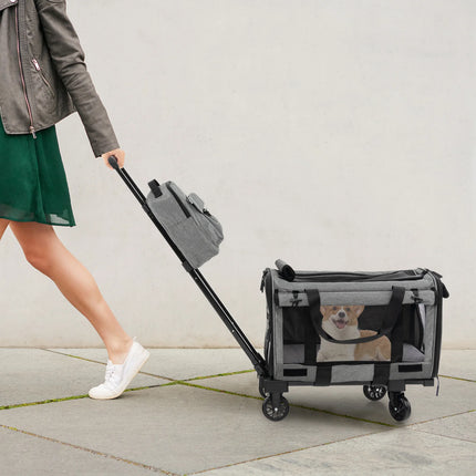 Trendmix Transporttrolley Hond & Kat – Inklapbare Draagtas en Hondenbuggy op Wieltjes – Telescoopgreep – Grijs