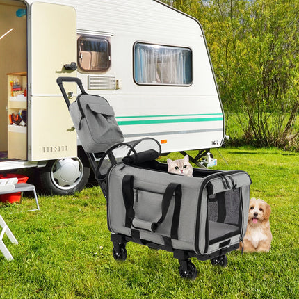 Trendmix Transporttrolley Hond & Kat – Inklapbare Draagtas en Hondenbuggy op Wieltjes – Telescoopgreep – Grijs