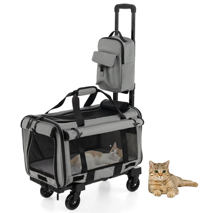 Trendmix Transporttrolley Hond & Kat – Inklapbare Draagtas en Hondenbuggy op Wieltjes – Telescoopgreep – Grijs