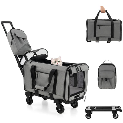 Trendmix Transporttrolley Hond & Kat – Inklapbare Draagtas en Hondenbuggy op Wieltjes – Telescoopgreep – Grijs
