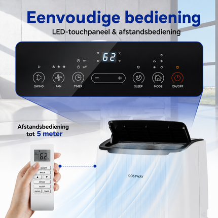 Mobiele Airco 14000 BTU met Verwarming & Wifi – Voor Ruimtes tot 45 m² – Airconditioner met Afstandsbediening