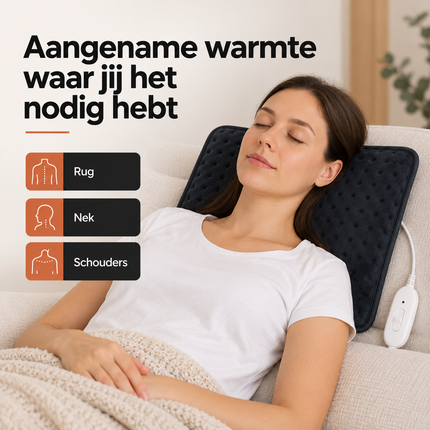 Elektrisch Warmtekussen 60 x 38 cm – 4 Warmtestanden – Rug & Nek – Grijs