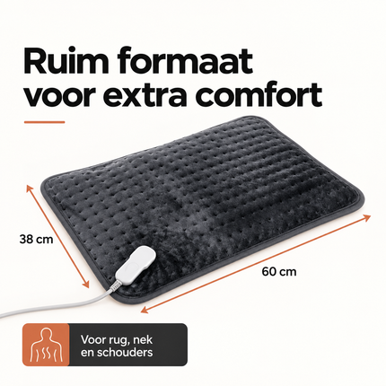 Elektrisch Warmtekussen 60 x 38 cm – 4 Warmtestanden – Rug & Nek – Grijs