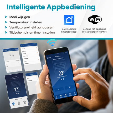 Mobiele Airco 14000 BTU met Wifi & Verwarming – Voor Ruimtes tot 40 m² – Airconditioner met Afstandsbediening