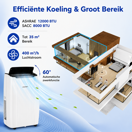 Mobiele Airco 12000 BTU met Wifi & Verwarming – Voor Ruimtes 25-35 m² – Airconditioner met Afstandsbediening