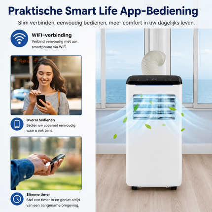 Mobiele Airco 9000 BTU met Wifi & Verwarming – Voor Ruimtes tot 20 m² – Airconditioner met Afstandsbediening