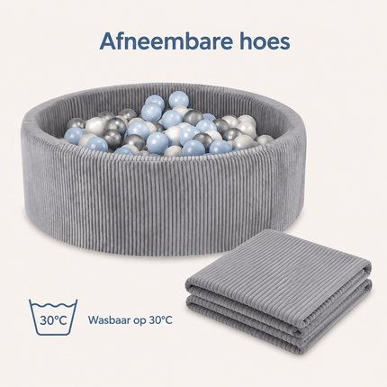 Trendmix Ballenbak met 200 Ballen – Lichtgrijs Corduroy Ballenbad 90 x 30 cm