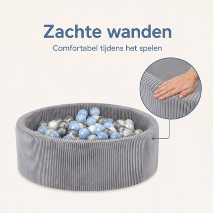 Trendmix Ballenbak met 200 Ballen – Lichtgrijs Corduroy Ballenbad 90 x 30 cm