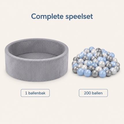 Trendmix Ballenbak met 200 Ballen – Lichtgrijs Corduroy Ballenbad 90 x 30 cm
