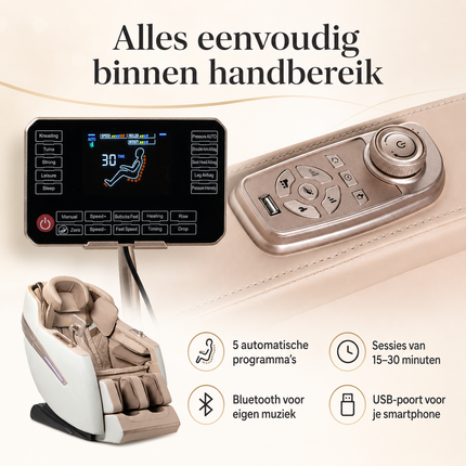 Sakura Prime 101 Massagestoel Beige – Elektrische Full Body Massage – Zero Gravity – Luchtkussens – Verwarming – Bluetooth