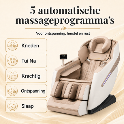 Sakura Prime 101 Massagestoel Beige – Elektrische Full Body Massage – Zero Gravity – Luchtkussens – Verwarming – Bluetooth