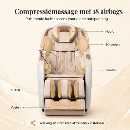 Sakura Prime 101 Massagestoel Beige – Elektrische Full Body Massage – Zero Gravity – Luchtkussens – Verwarming – Bluetooth