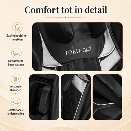 Sakura Prime 101 Massagestoel Zwart – Elektrische Massagefauteuil met Zero Gravity – Luchtkussens – Verwarming – Bluetooth