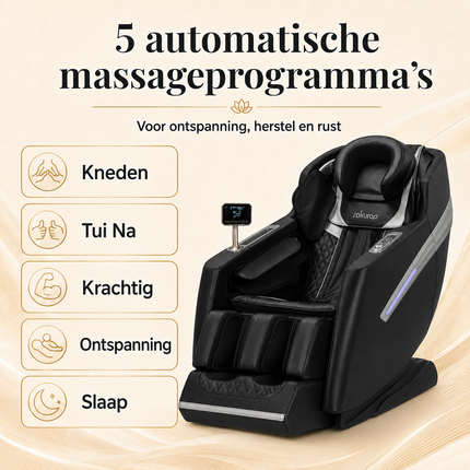 Sakura Prime 101 Massagestoel Zwart – Elektrische Massagefauteuil met Zero Gravity – Luchtkussens – Verwarming – Bluetooth