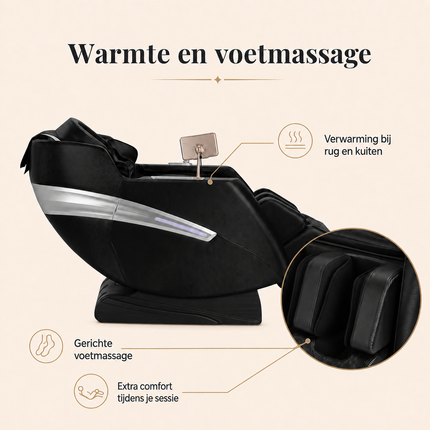 Sakura Prime 101 Massagestoel Zwart – Elektrische Massagefauteuil met Zero Gravity – Luchtkussens – Verwarming – Bluetooth