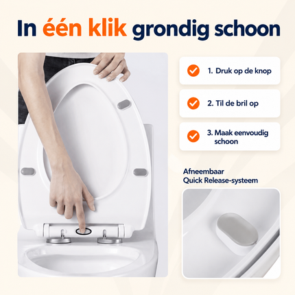 Universele Softclose WC-Bril – Afneembaar – Quick Release – RVS Scharnieren – Wit