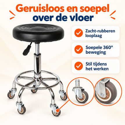Trendmix Kapperskruk op Wielen – Verstelbare Salonkruk met Voetsteun – Zwart