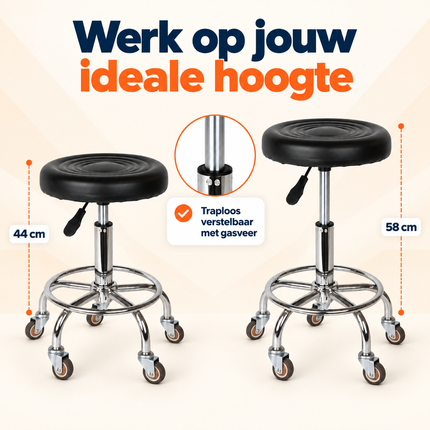 Trendmix Kapperskruk op Wielen – Verstelbare Salonkruk met Voetsteun – Zwart