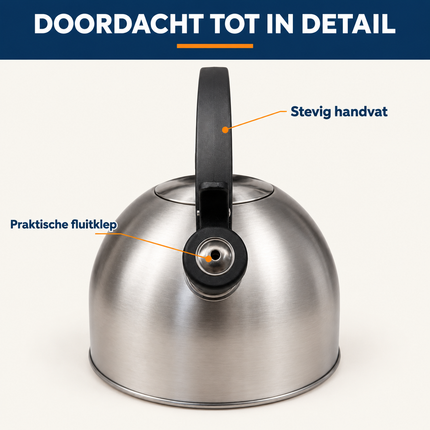 Trendmix Fluitketel geborsteld RVS 2,5 Liter – Lichtgewicht – Cool-Touch Handvat – Geschikt Voor Inductie, Gas En Alle Warmtebronnen