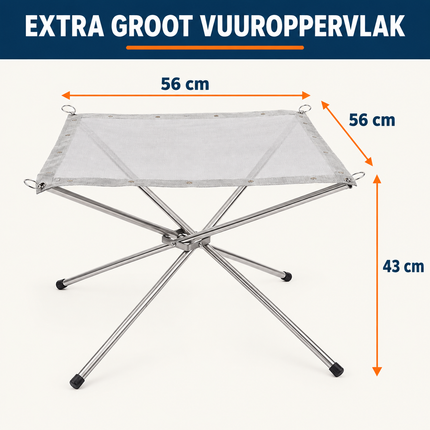 Trendmix Opvouwbare Vuurkorf Groot – Draagbare Kampvuurstandaard met Reistas – RVS Vuurschaal Buiten – Camping Fire Pit 56 x 56 x 43 cm