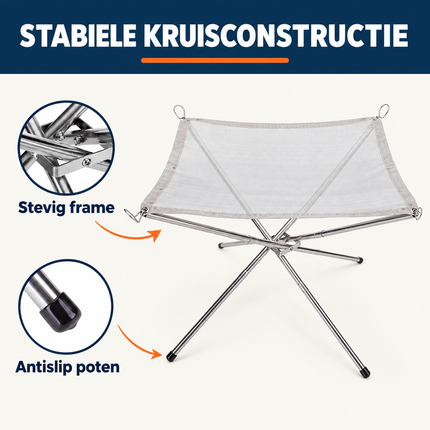 Trendmix Opvouwbare Vuurkorf Groot – Draagbare Kampvuurstandaard met Reistas – RVS Vuurschaal Buiten – Camping Fire Pit 56 x 56 x 43 cm