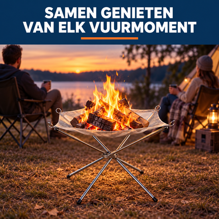 Trendmix Opvouwbare Vuurkorf Groot – Draagbare Kampvuurstandaard met Reistas – RVS Vuurschaal Buiten – Camping Fire Pit 56 x 56 x 43 cm