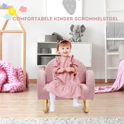 Trendmix Schommelstoel Kinderen Teddy Stof Roze regenboog - Kinderzetel - Schommelzitje - 50,8 x 49,5 x 50,8 cm