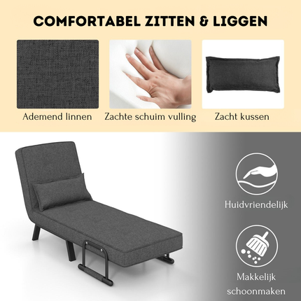 2de kansje Trendmix 4-in-1 Uitklapbare Slaapstoel Belastbaar Tot 150 kg Donkergrijs - Inklapbare Slaapbank Met 6 Standen Verstelbare Rugleuning - Modern Design Logeerbed - Slaapfauteuil