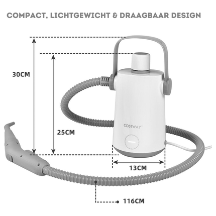 Costway Handstoomreiniger 1000 W - 300 ml Watercapaciteit - 10 Accessoiresets Stoomreiniger voor Tapijten Ramen Bekleding Grijs + Wit
